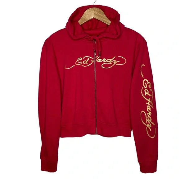 Ed Hardy Red Dragon Tattoo Graphic Zip Up Hoodie Y2K Medium - Picture 5 of 12